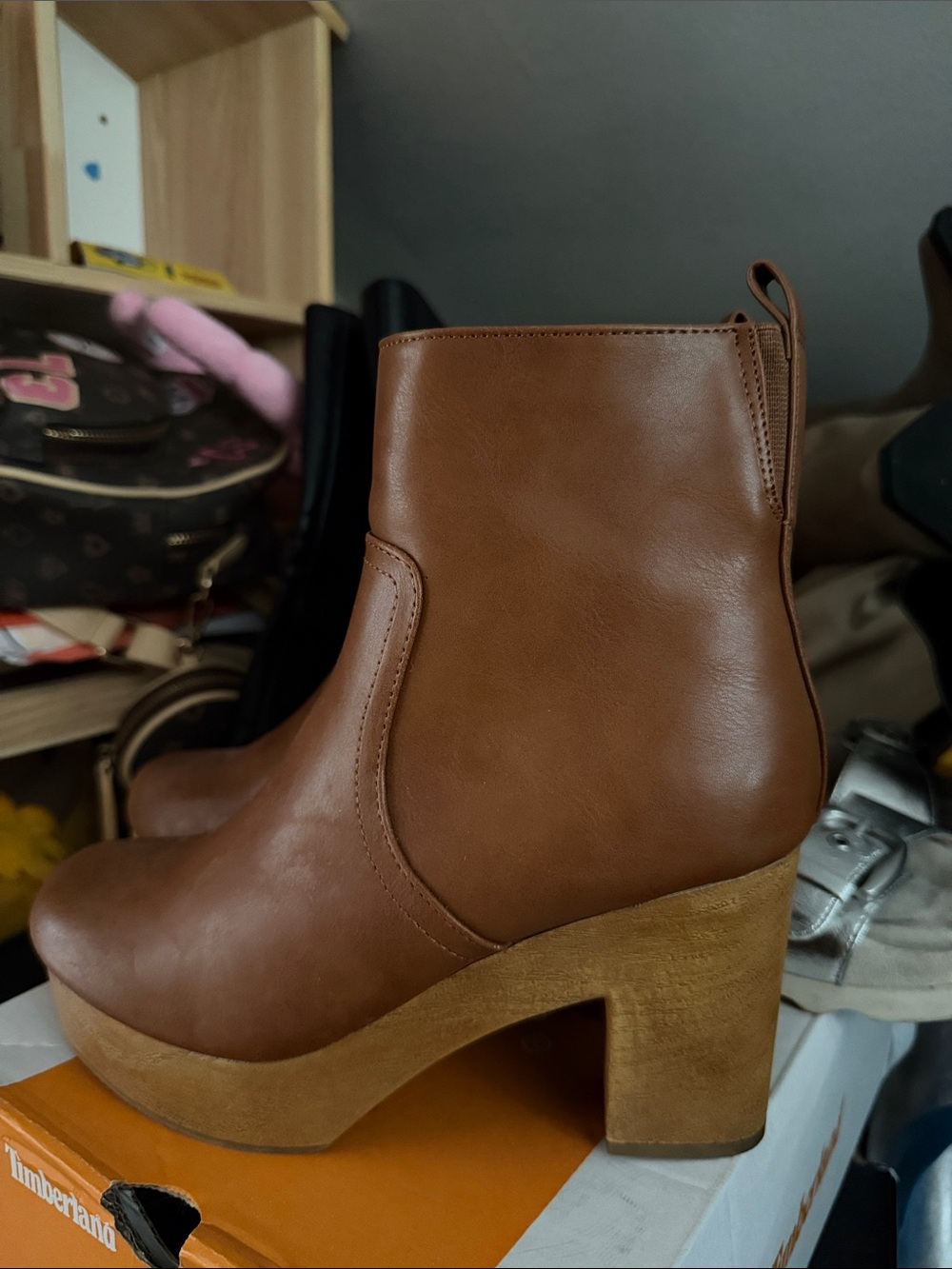 Universal Brown Platform Ankle Booties with Block Heel
